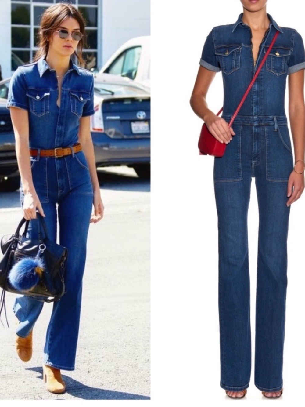 Frame Denim Blue Short-Sleeve Denim Jumpsuit